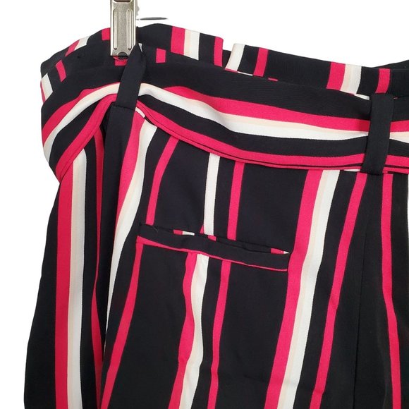 Torrid Size 16 Shorts Belt Crepe Paperbag High Waist Stretch Stripe Black Pink - Picture 5 of 8